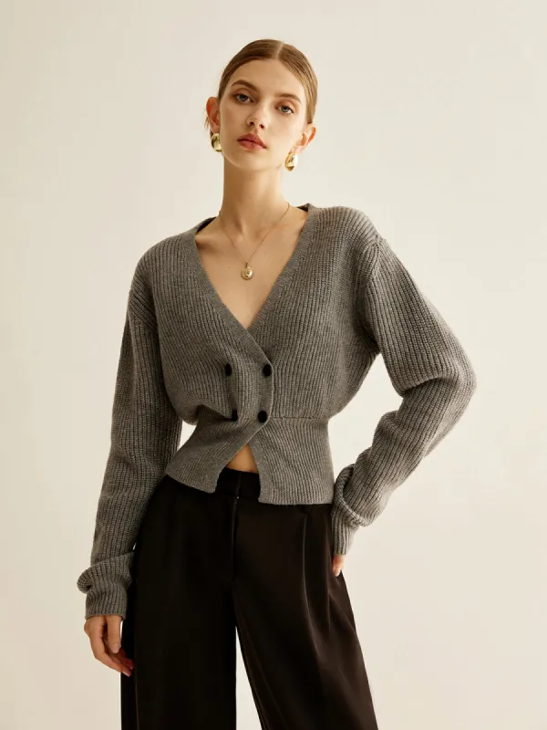 V-Neck Button Cinched Cardigan sold by COMMENSE