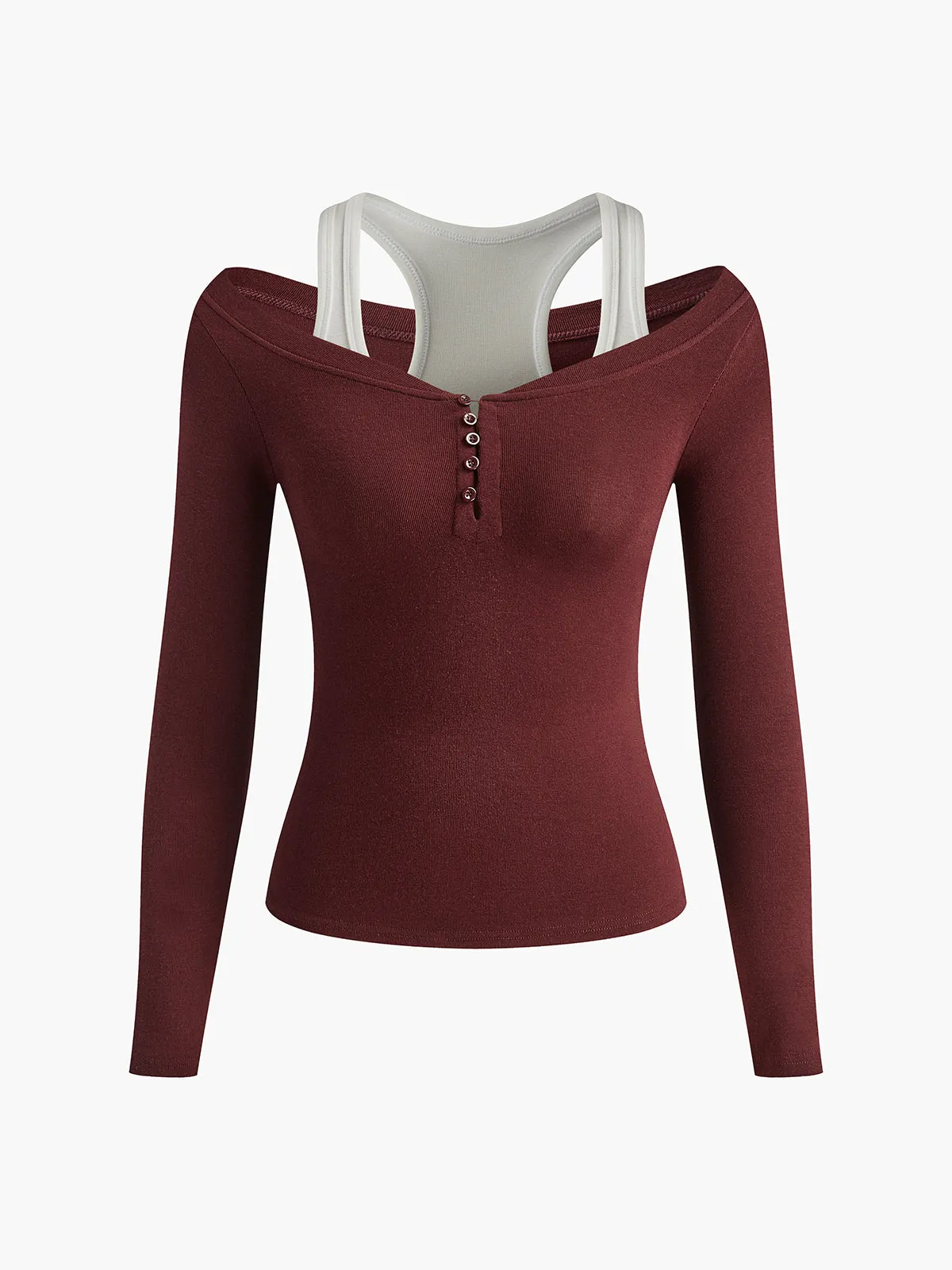 2 in 1 Long Sleeve Jersey Top sold by COMMENSE