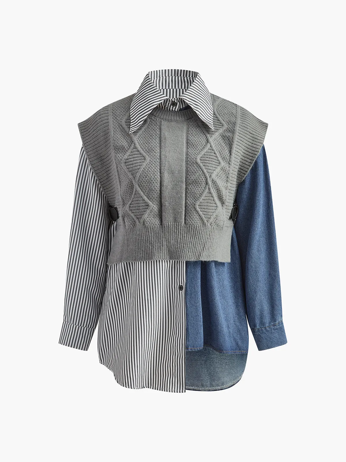 Asymmetrical Panel Lapel Knit Top sold by COMMENSE