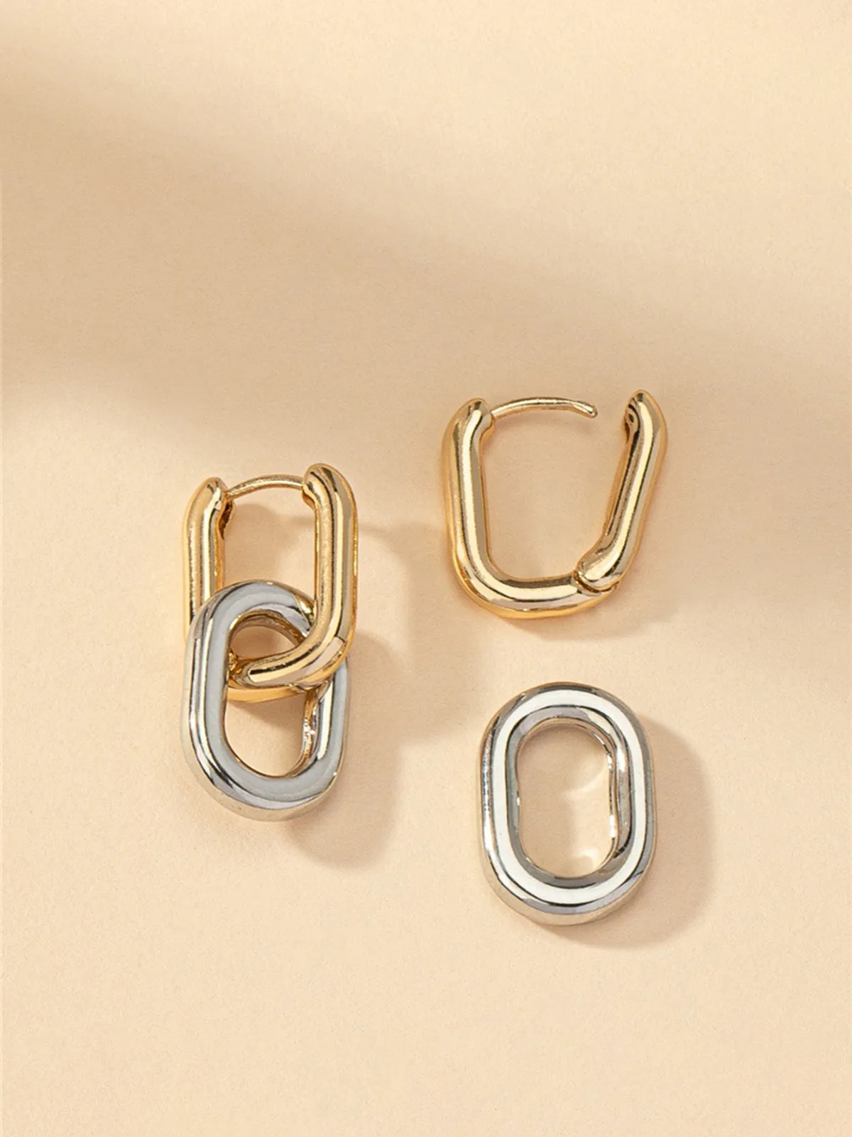 Two-Tone Hoop Drop Earrings sold by COMMENSE product image thumbnail 3