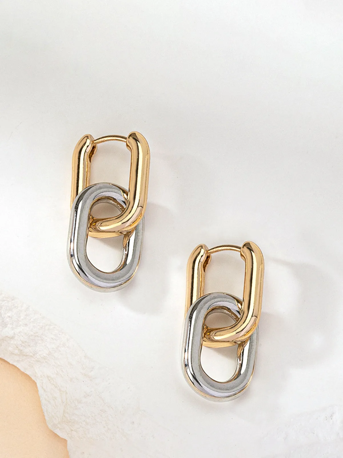 Two-Tone Hoop Drop Earrings sold by COMMENSE