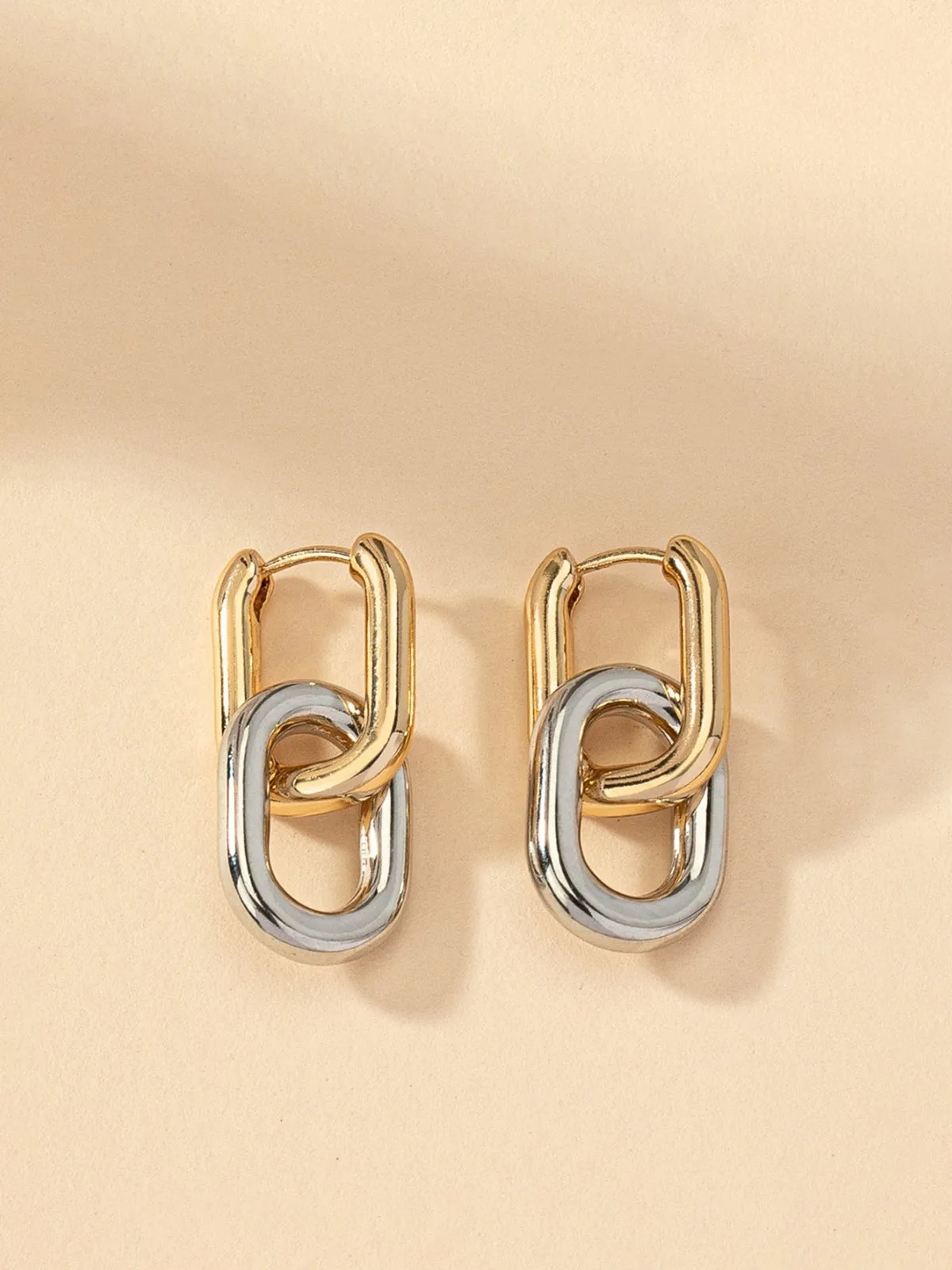 Two-Tone Hoop Drop Earrings sold by COMMENSE product image thumbnail 2