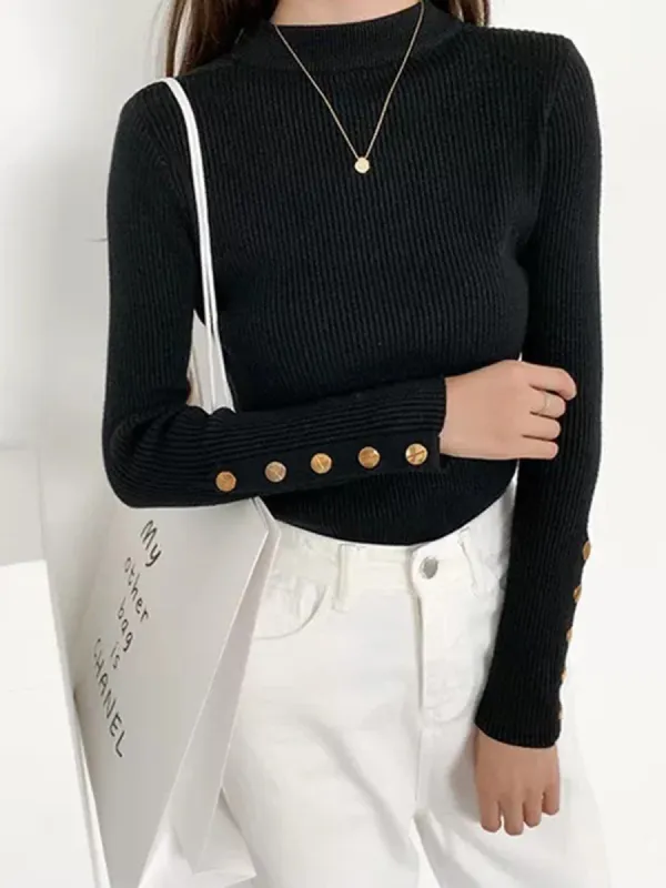 Metal Button Ribbed Knit Top sold by COMMENSE