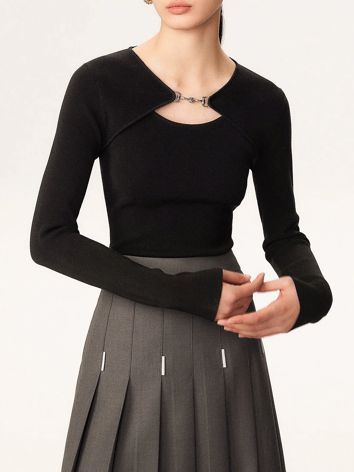 Metal Decor Cutout Slim T-Shirt sold by COMMENSE