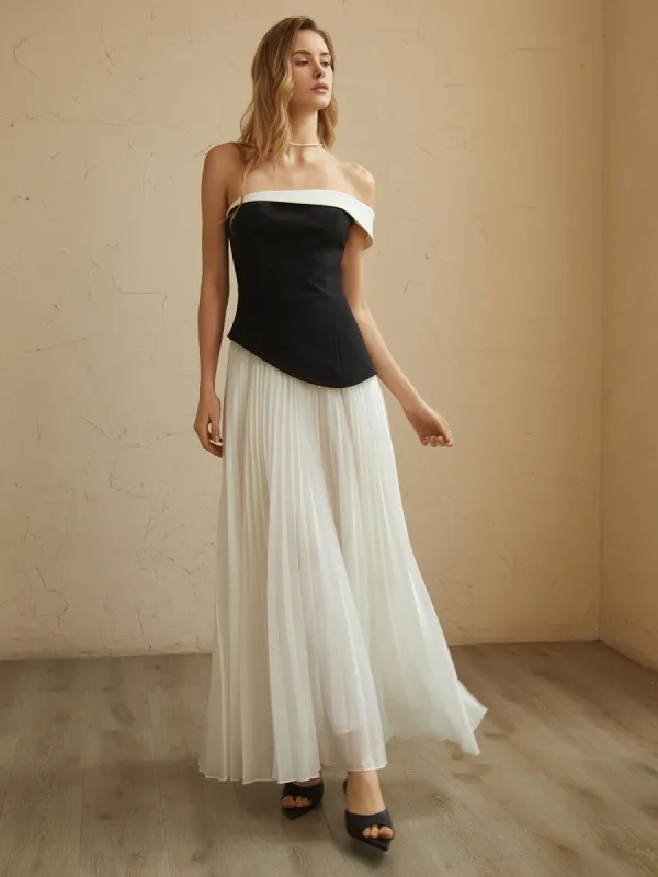Contrast Trim Off-Shoulder Long Dress sold by COMMENSE