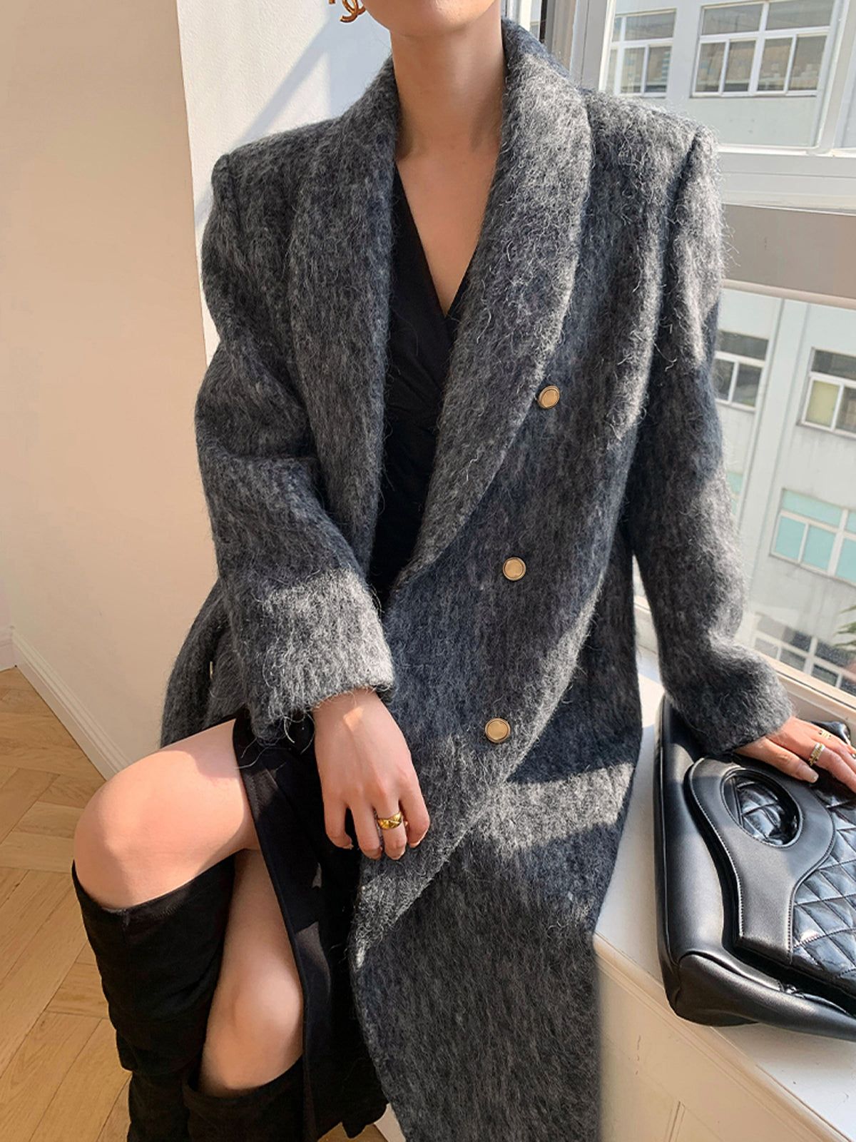 Tweed Double-Breasted Coat sold by COMMENSE product image thumbnail 3