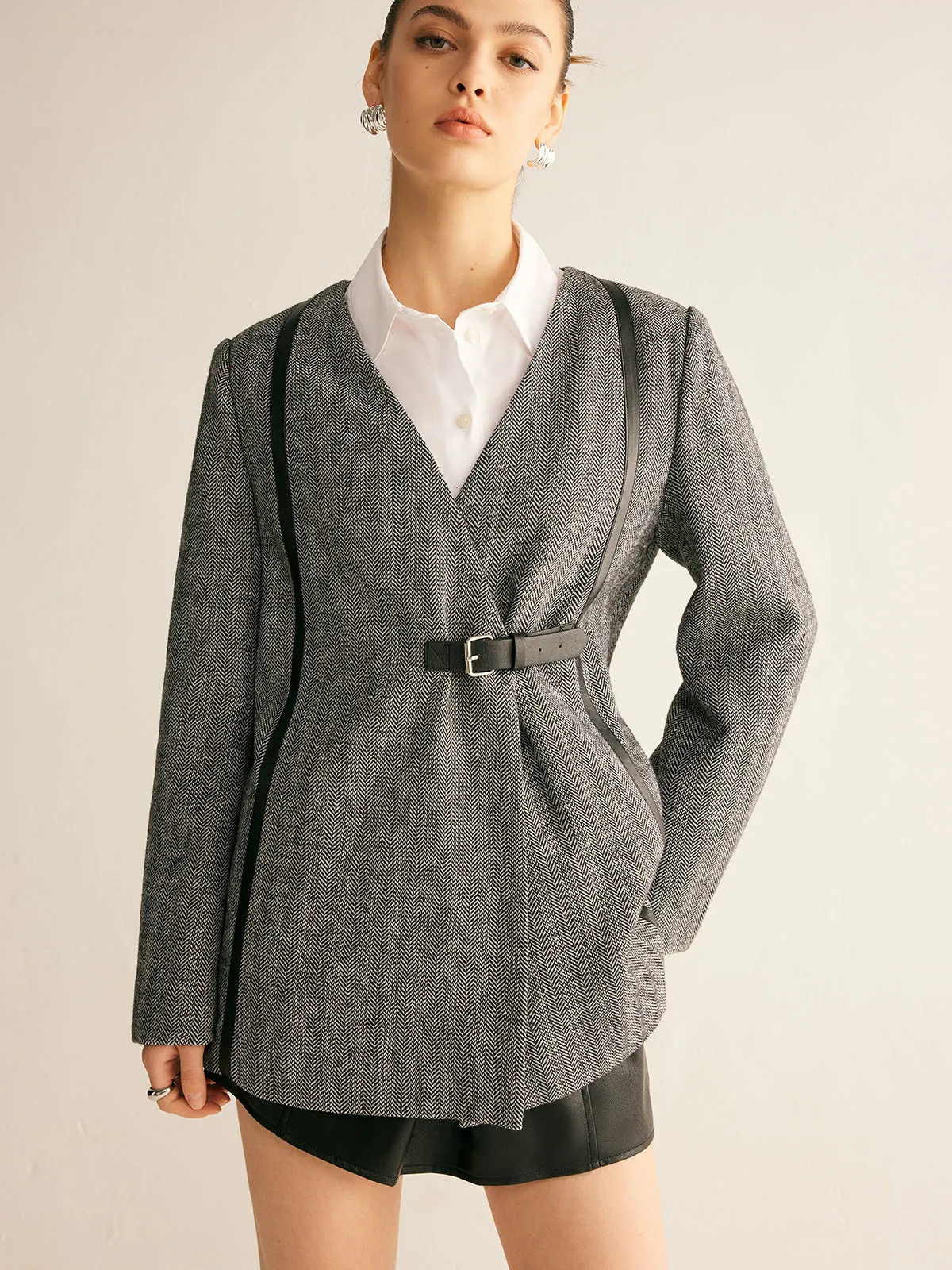 Belted Piping Wool Coat sold by COMMENSE