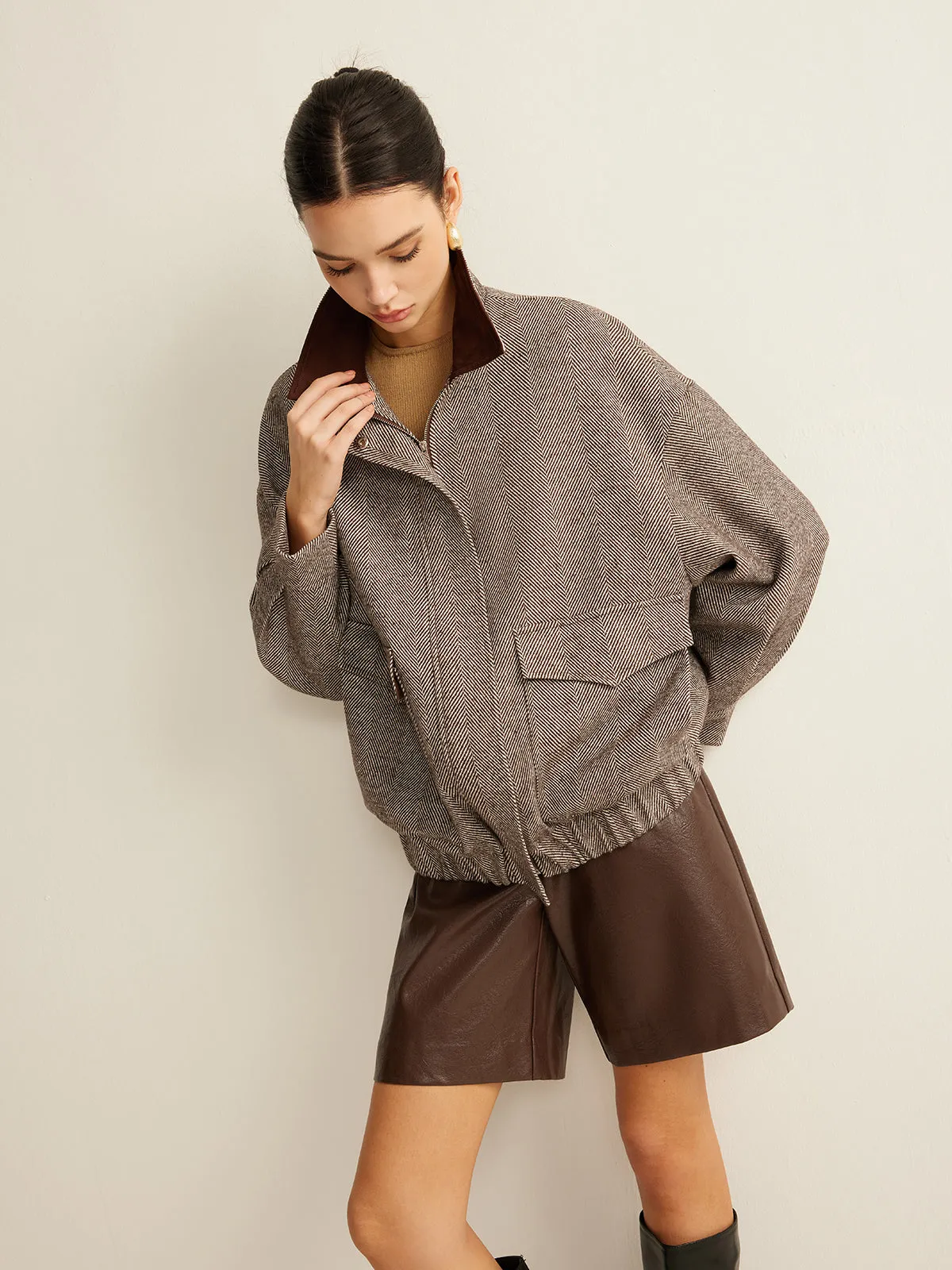 Contrast Collar Zipper Bomber Jacket sold by COMMENSE product image thumbnail 5