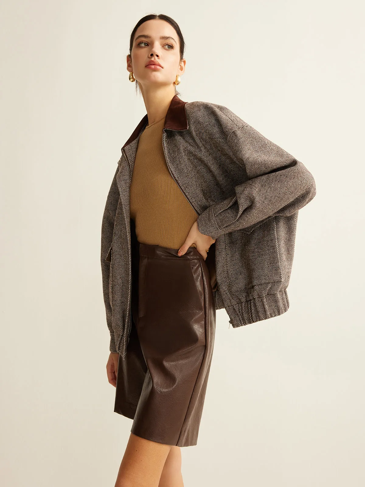 Contrast Collar Zipper Bomber Jacket sold by COMMENSE product image thumbnail 2