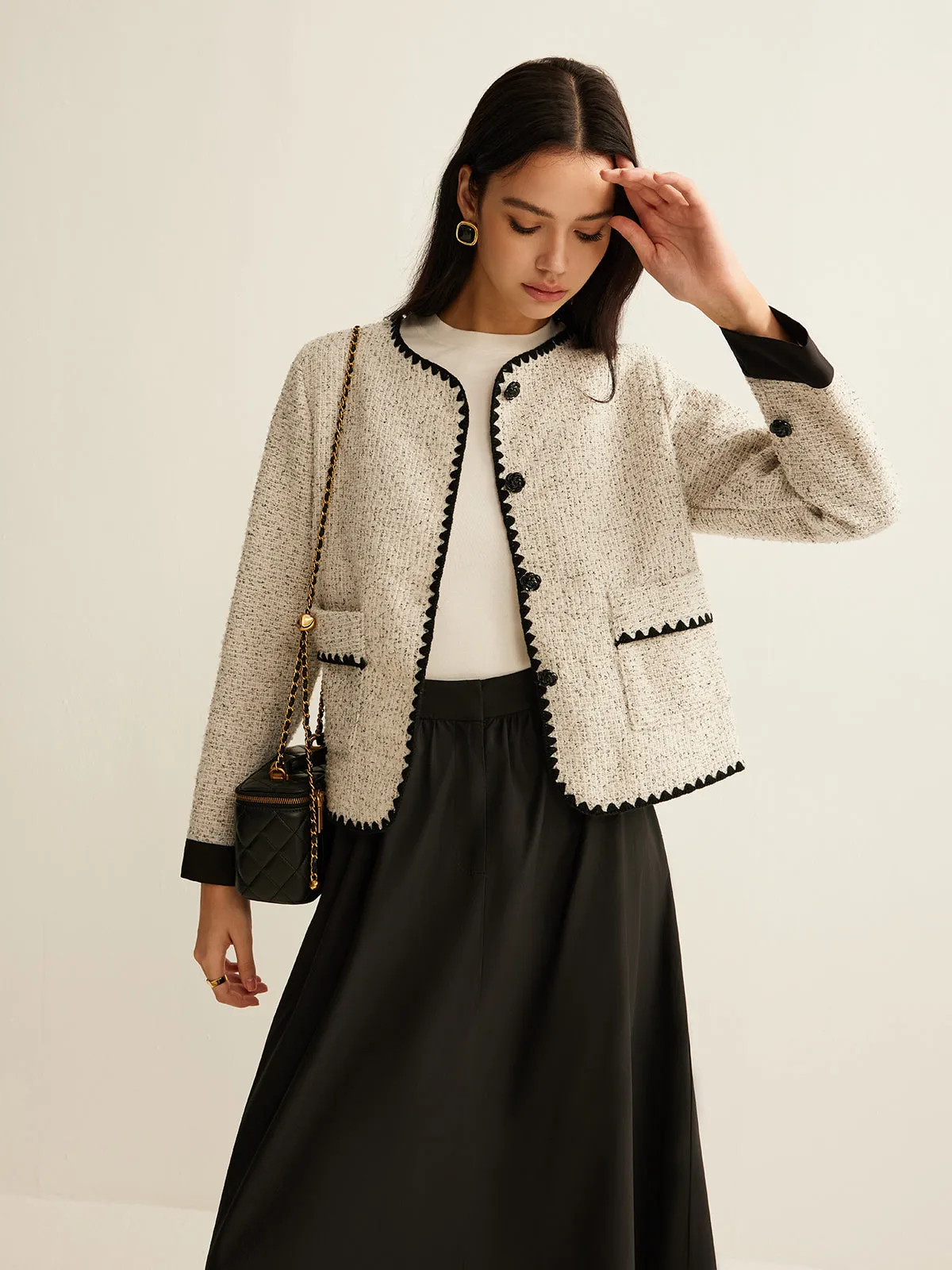 Embroidered Trim Tweed Short Jacket sold by COMMENSE