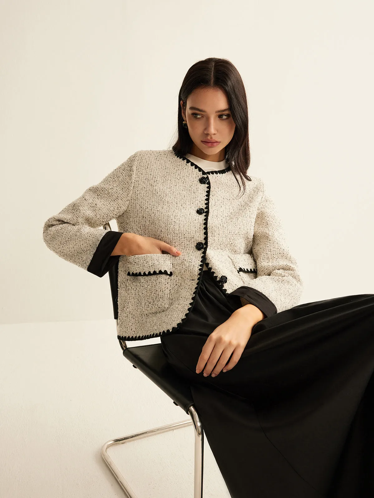 Embroidered Trim Tweed Short Jacket sold by COMMENSE product image thumbnail 2