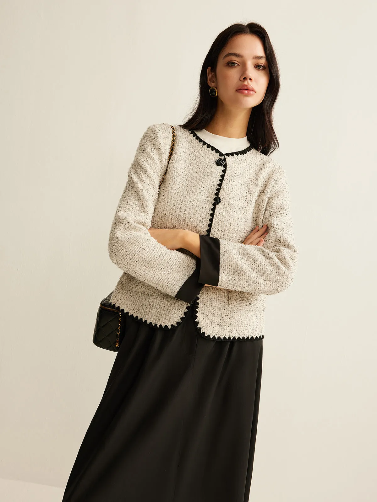 Embroidered Trim Tweed Short Jacket sold by COMMENSE product image thumbnail 5