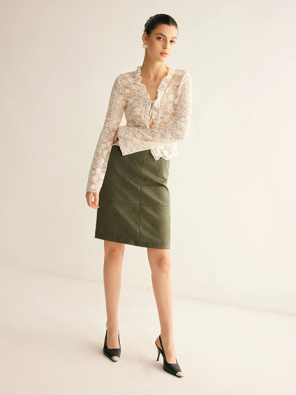 Romance Tie-Front Lace Shirt sold by COMMENSE product image thumbnail 5