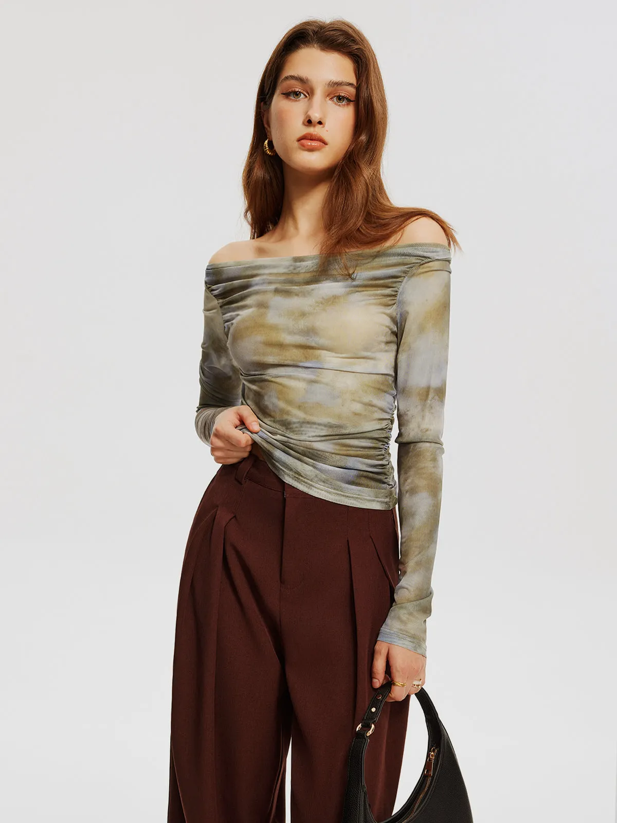 Off-Shoulder Tie Dye Pleated Top sold by COMMENSE product image thumbnail 5