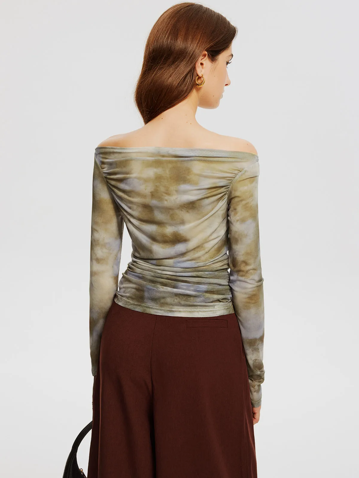 Off-Shoulder Tie Dye Pleated Top sold by COMMENSE product image thumbnail 4