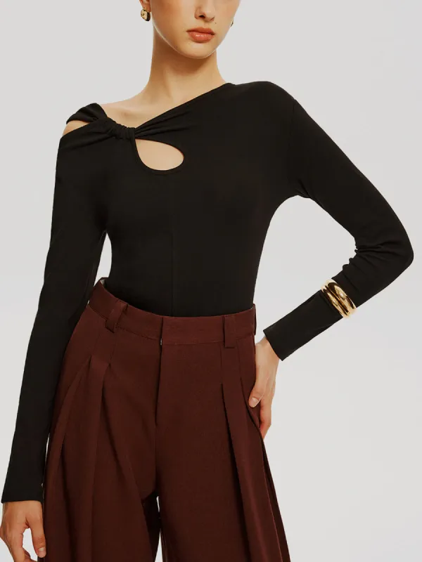 Asymmetrical Knotted Jersey Top sold by COMMENSE