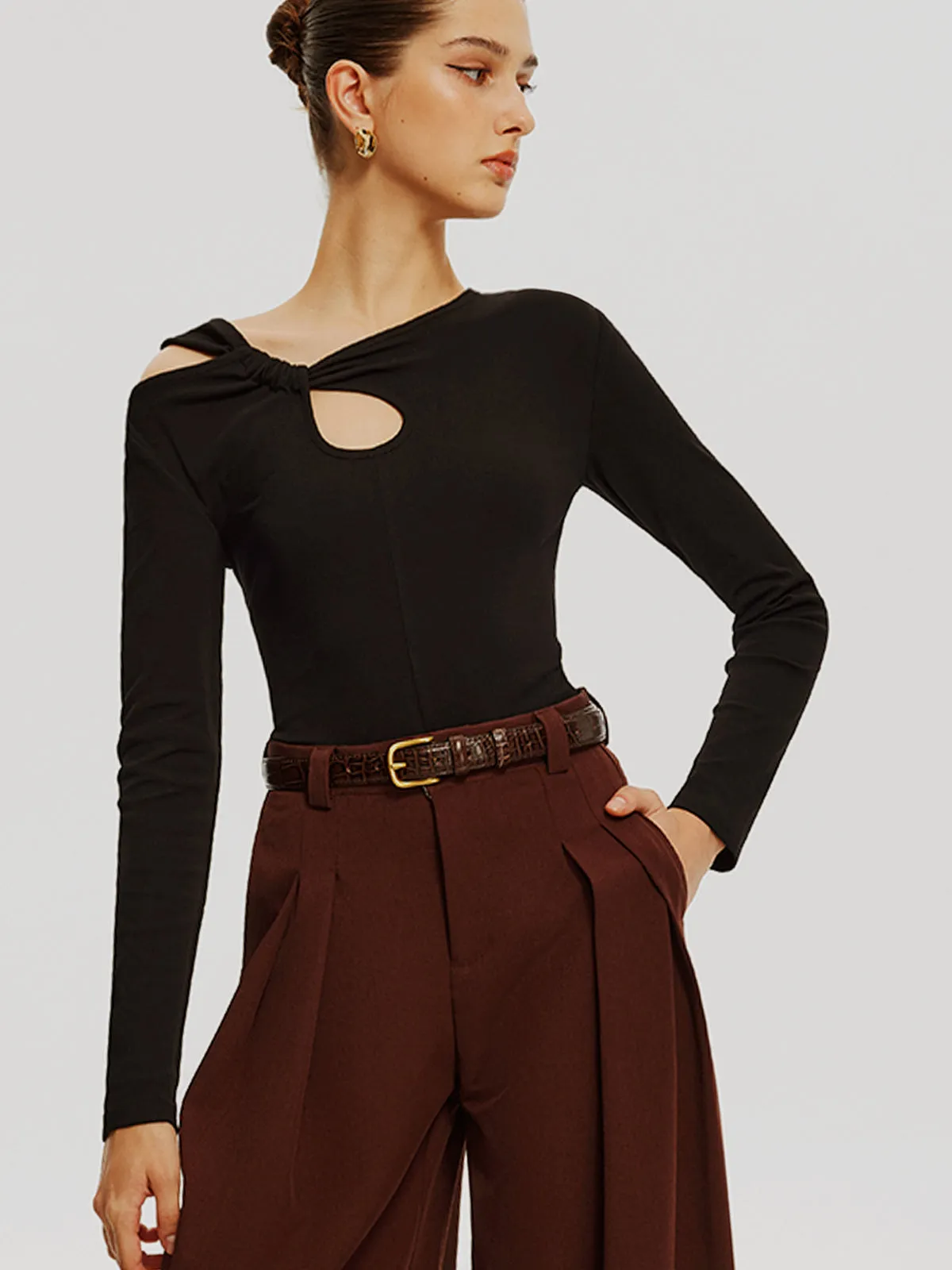 Asymmetrical Knotted Jersey Top sold by COMMENSE product image thumbnail 2