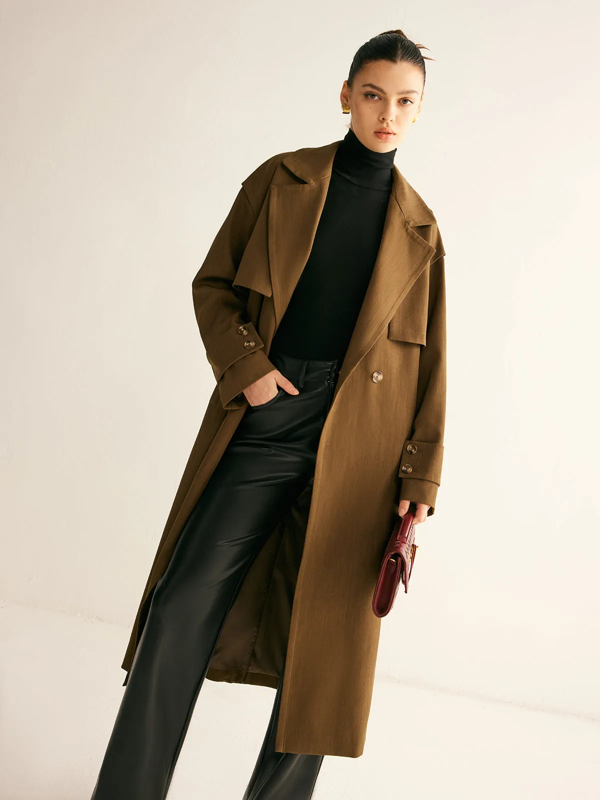 Retro Belted Long Trench Coat sold by COMMENSE product image thumbnail 4