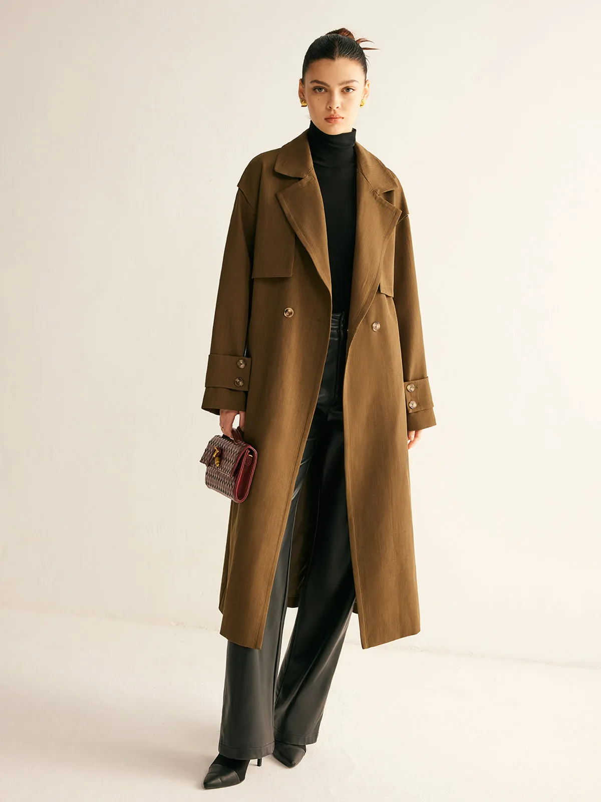 Retro Belted Long Trench Coat sold by COMMENSE