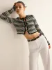 Contrast-Binding Button Cutout Crop Cardigan sold by COMMENSE