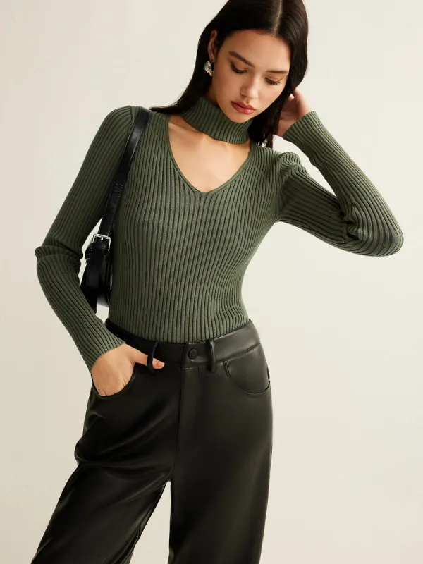 Mock Neck Skinny Knit Top sold by COMMENSE