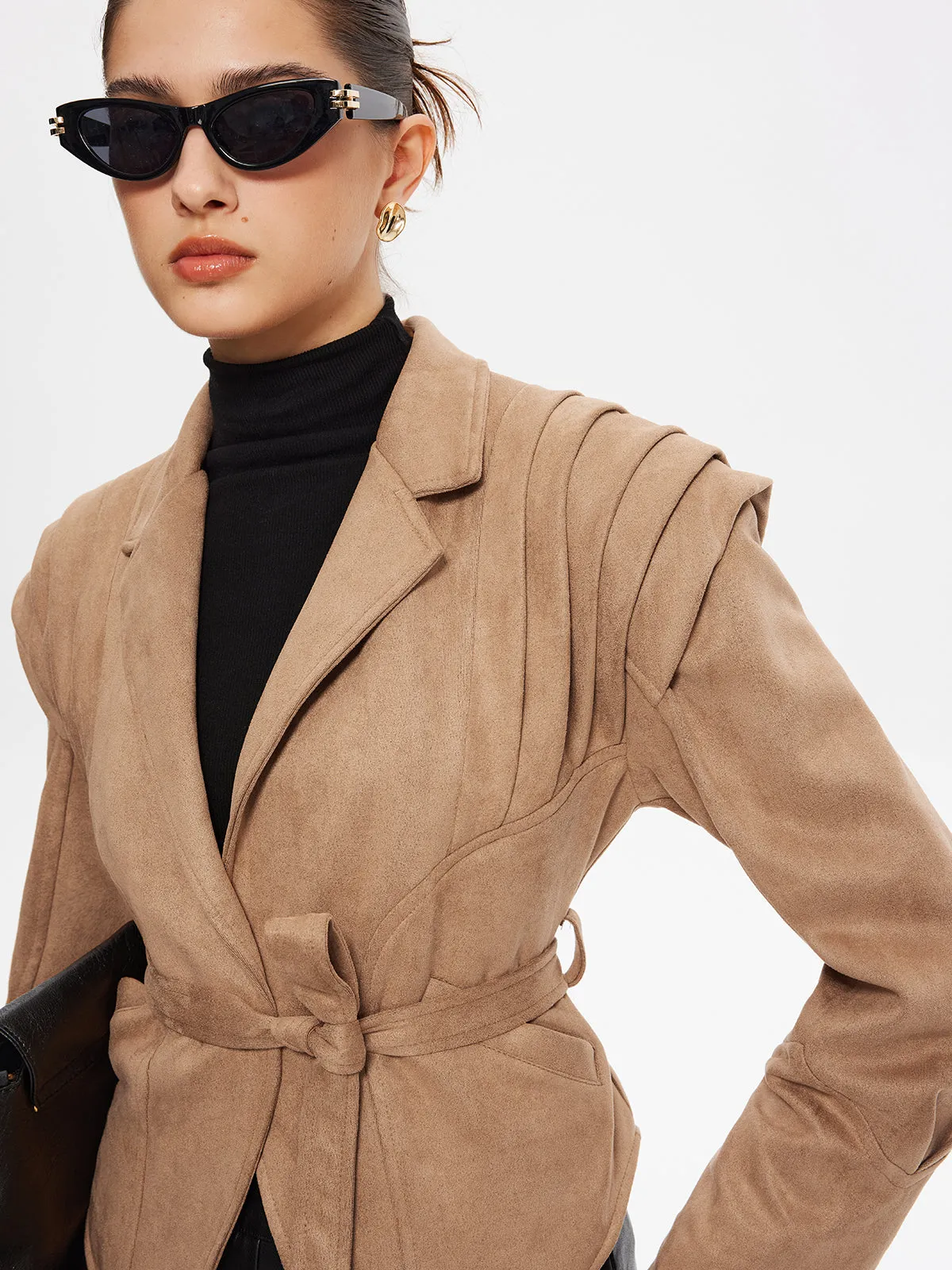 Retro Lapel Belted Short Jacket sold by COMMENSE product image thumbnail 5