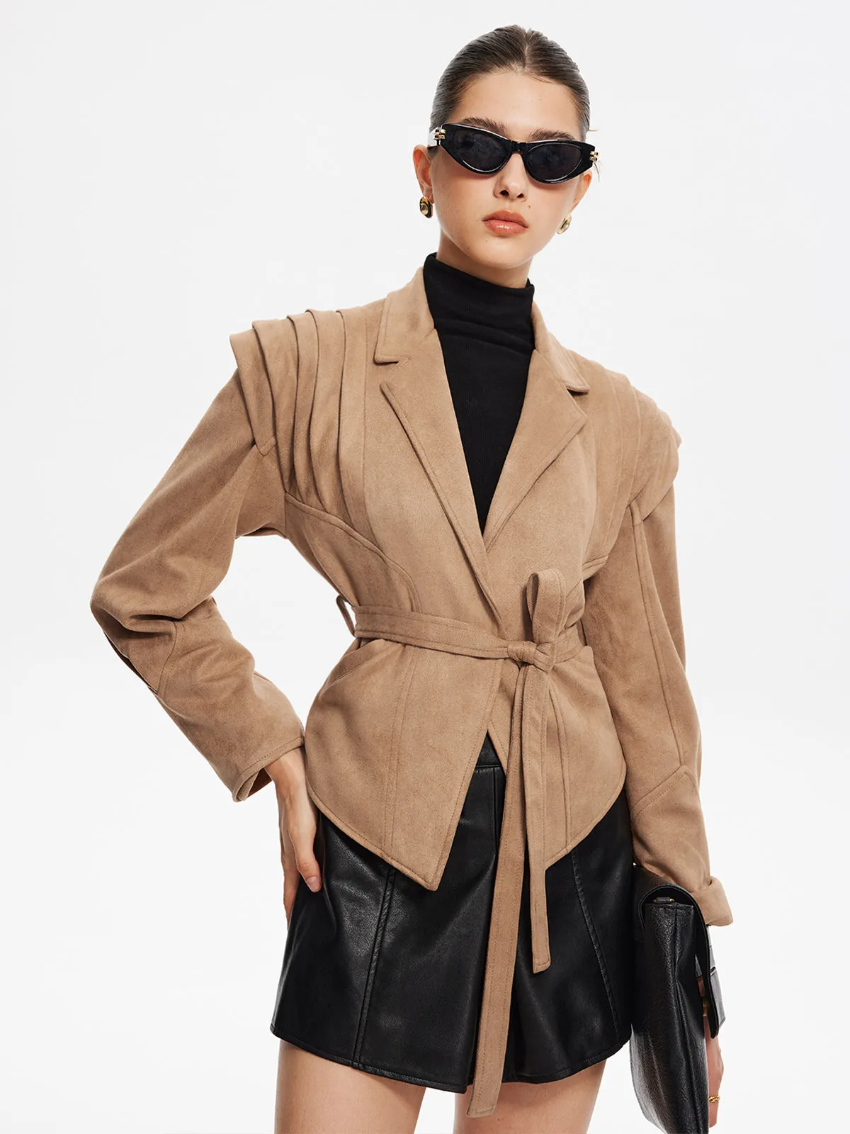 Retro Lapel Belted Short Jacket sold by COMMENSE product image thumbnail 2