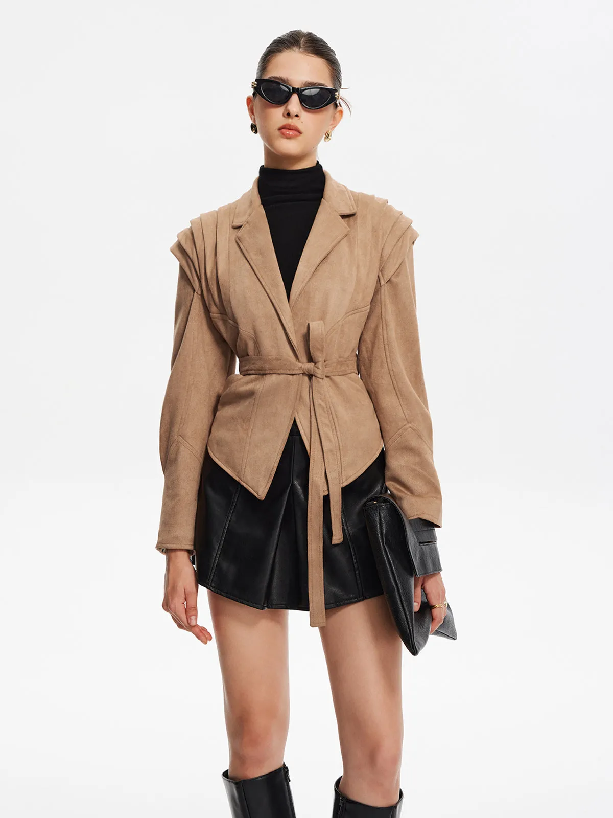 Retro Lapel Belted Short Jacket sold by COMMENSE product image thumbnail 3