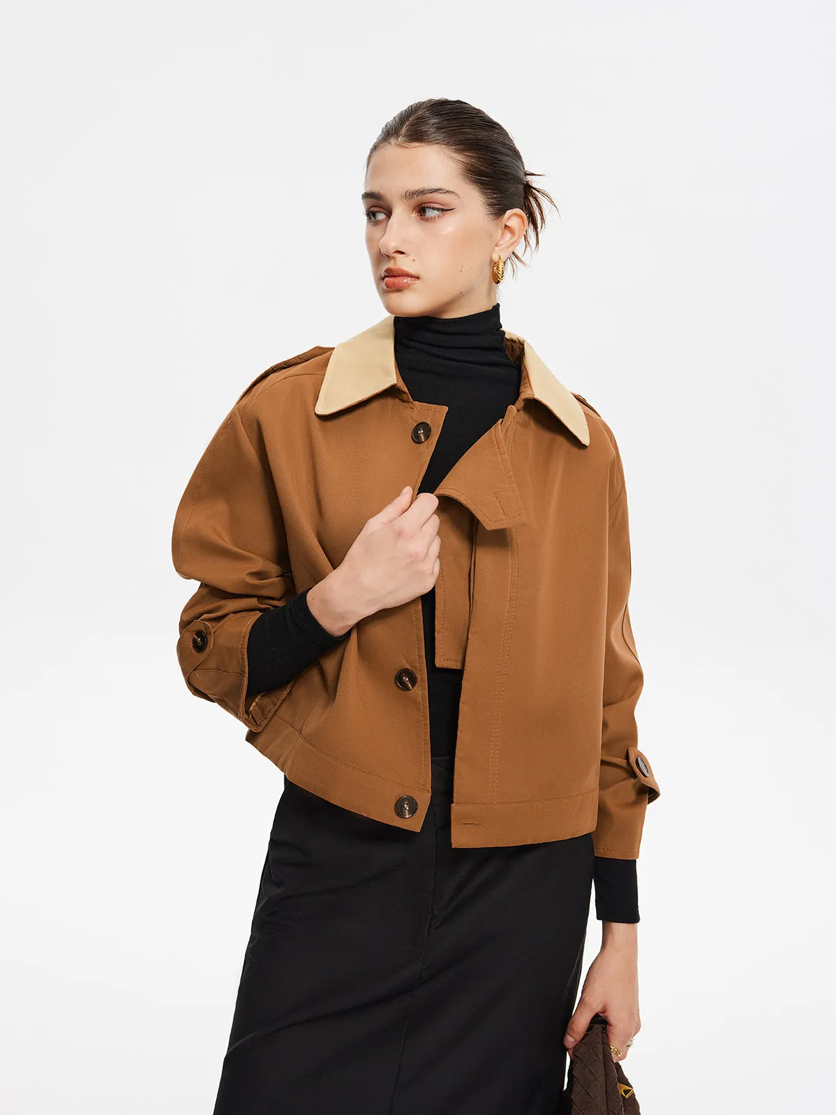 Vintage Contrast-Collar Button Trench Coat sold by COMMENSE product image thumbnail 3