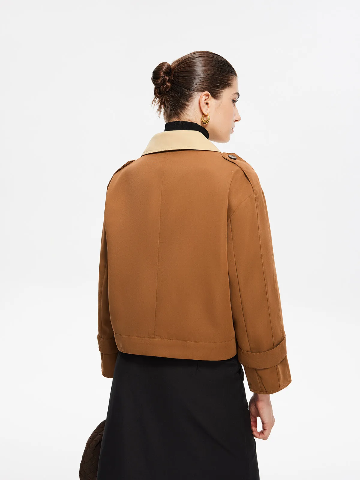 Vintage Contrast-Collar Button Trench Coat sold by COMMENSE product image thumbnail 5