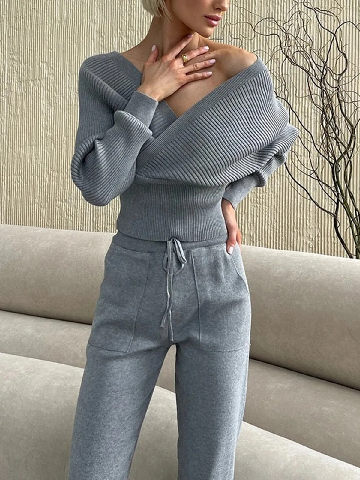 Criss Cross Drawstring Stretch Pants Set sold by COMMENSE product image thumbnail 3