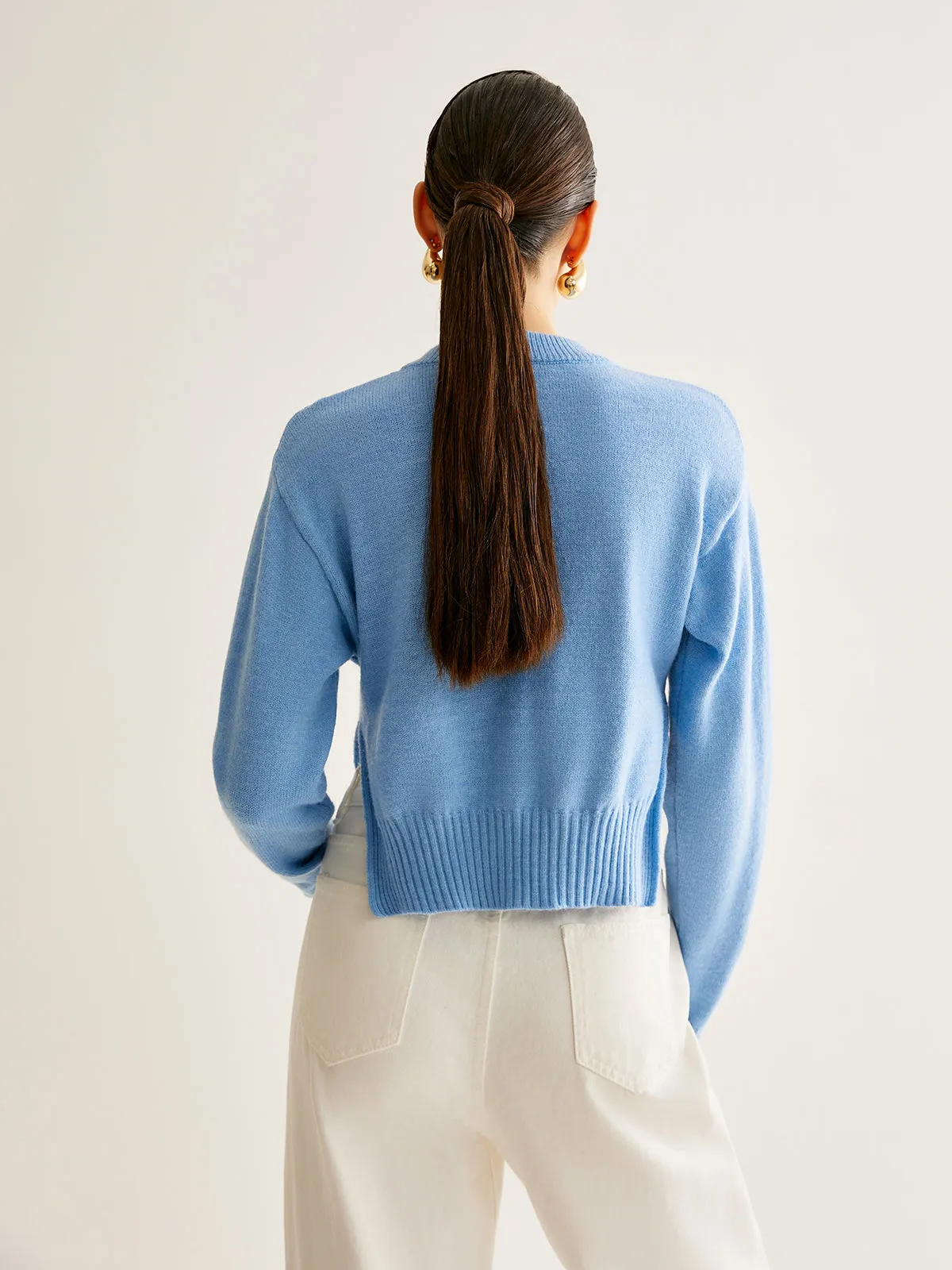 Wool-Blend Minimalist Button Cardigan sold by COMMENSE product image thumbnail 3