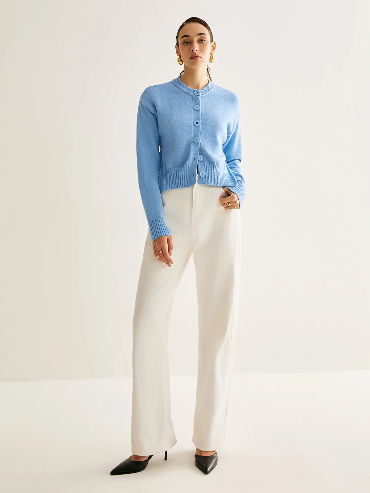 Wool-Blend Minimalist Button Cardigan sold by COMMENSE product image thumbnail 4