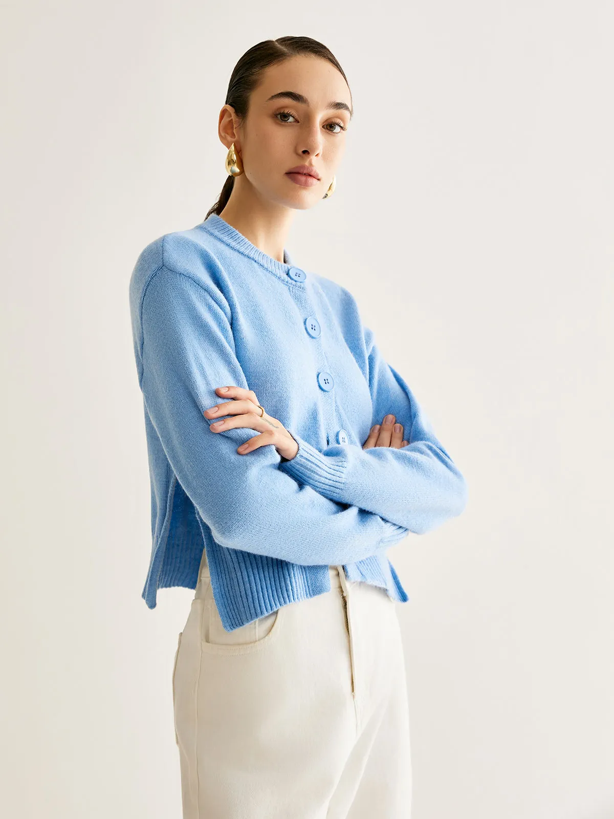 Wool-Blend Minimalist Button Cardigan sold by COMMENSE product image thumbnail 2