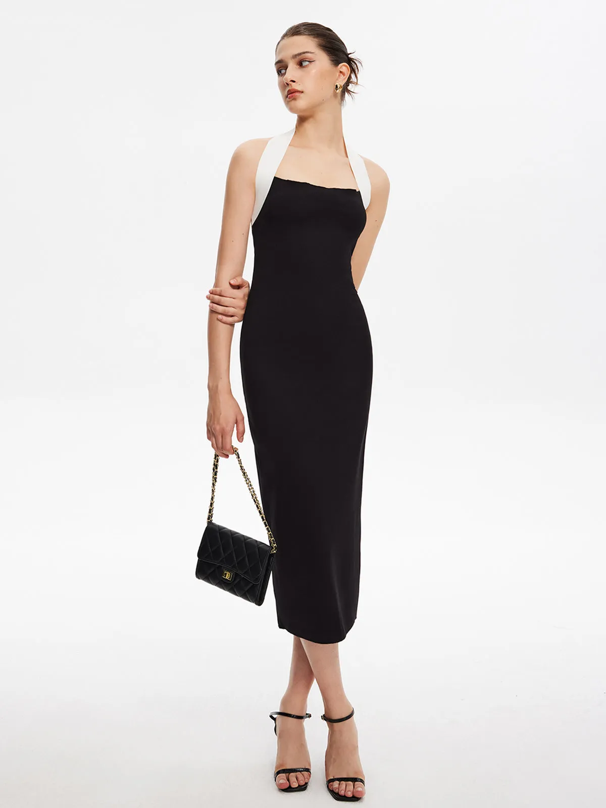 Contrast-Halter Slim Jersey Dress sold by COMMENSE product image thumbnail 2