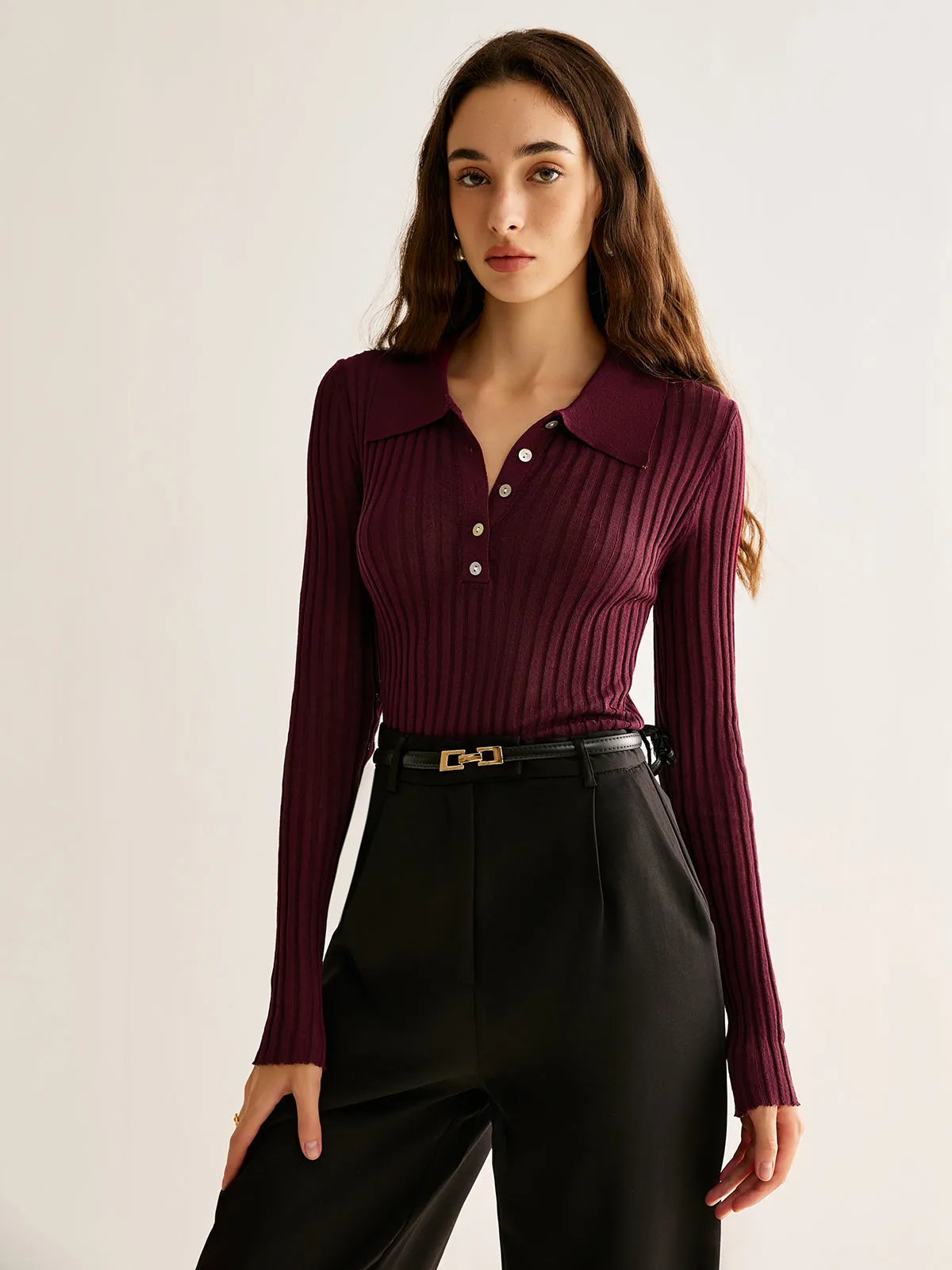 High Stretch Lapel Knit Top sold by COMMENSE product image thumbnail 4