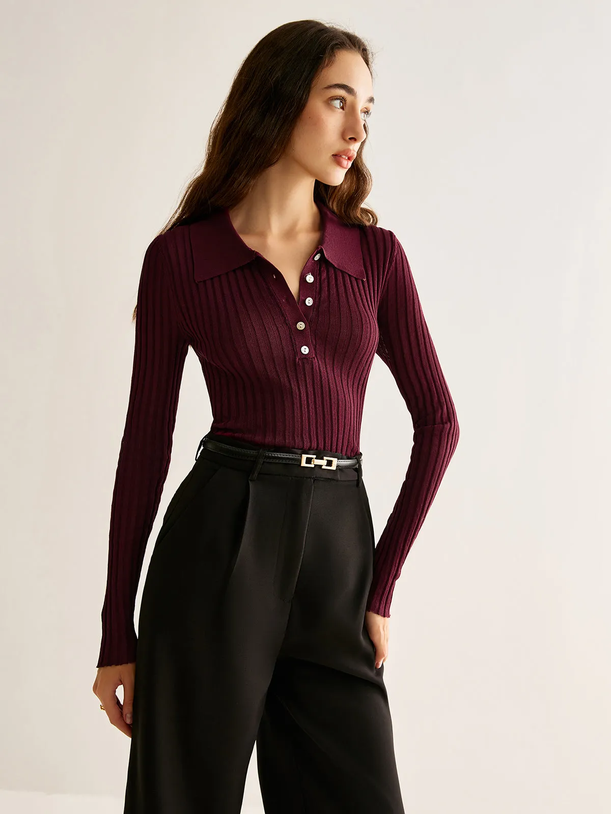 High Stretch Lapel Knit Top sold by COMMENSE product image thumbnail 2