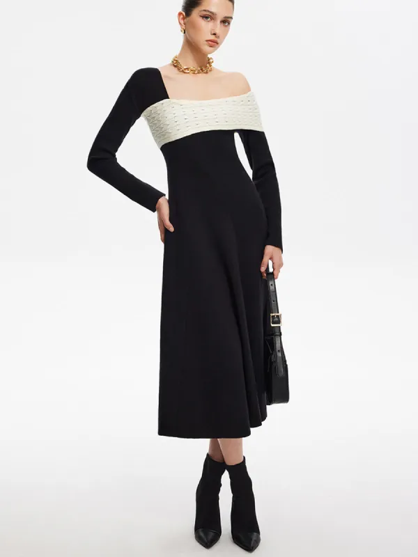 Color Block One-Shoulder Sweater Dress sold by COMMENSE
