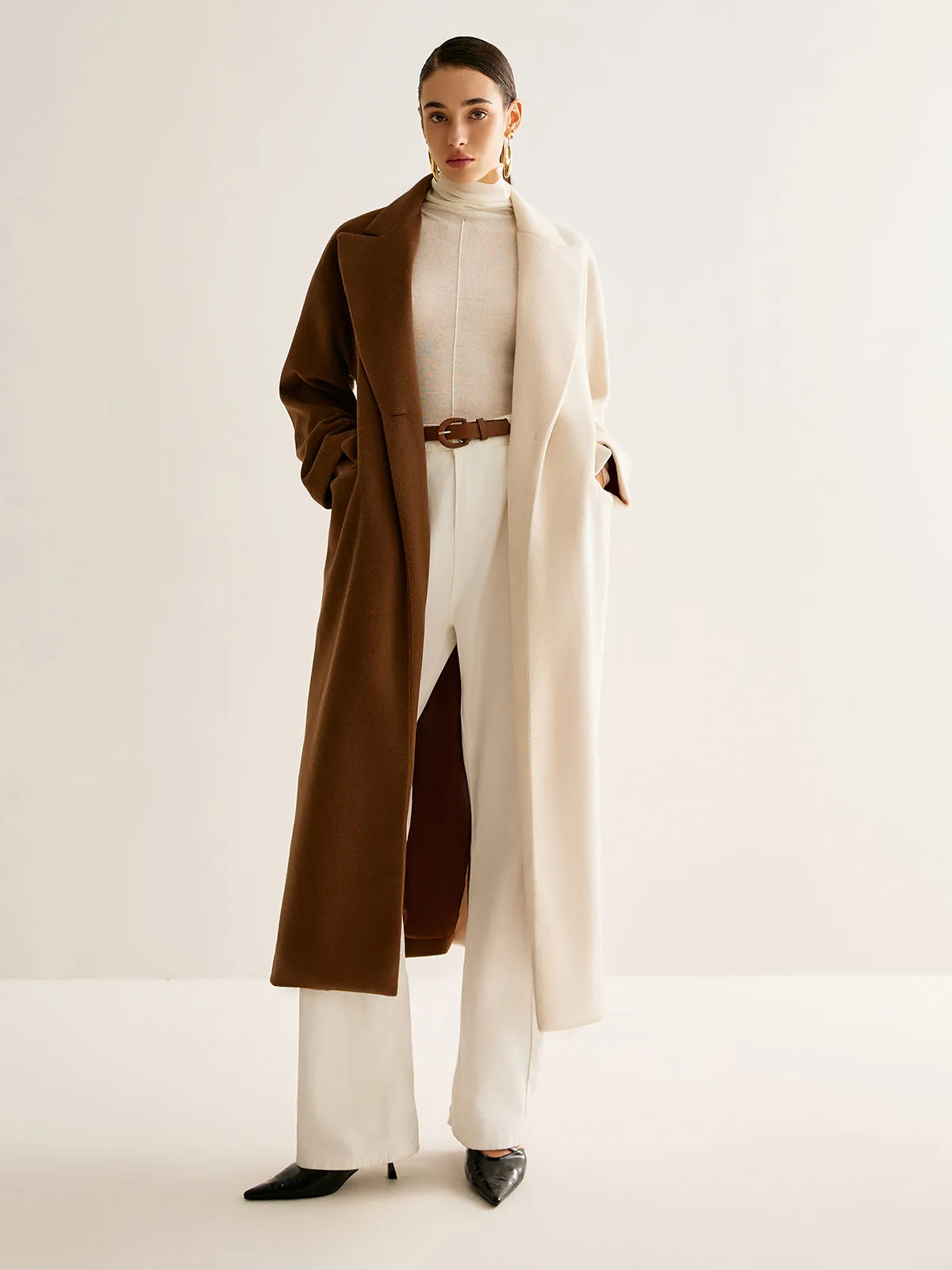 Two-Tone Slit Tweed Long Coat sold by COMMENSE