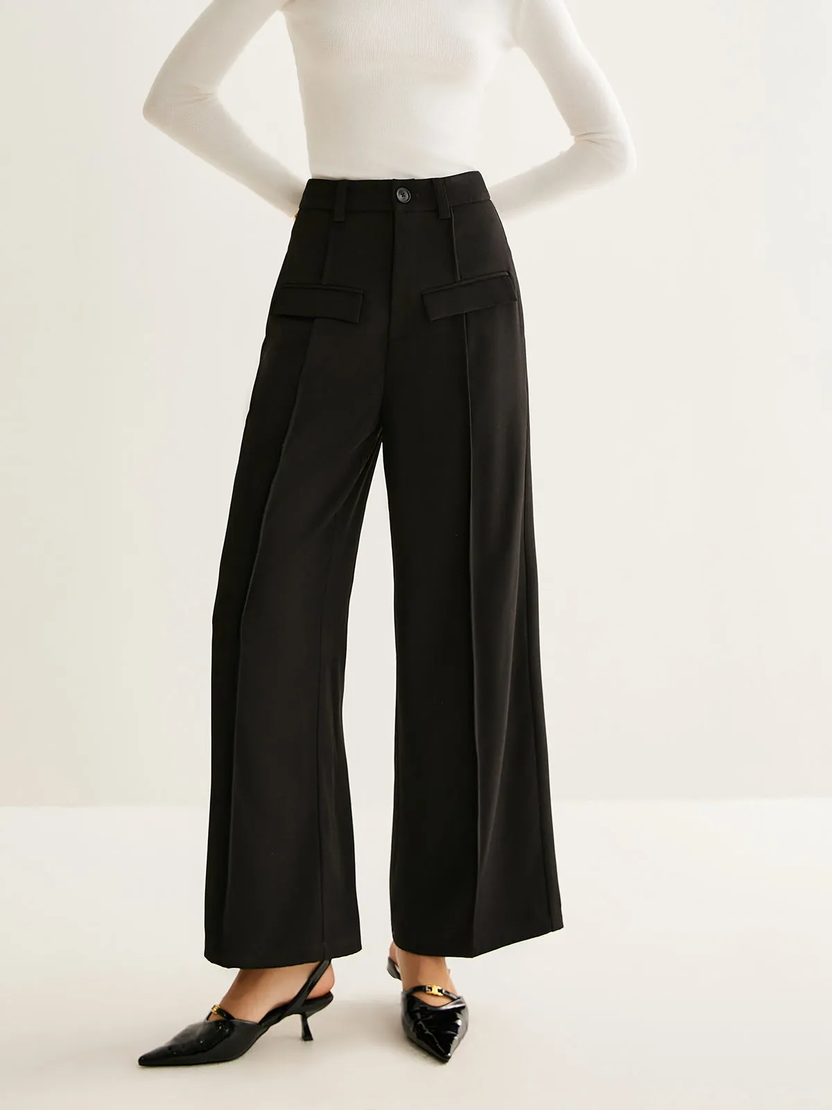 High-Waist Piping Wide-Leg Pants sold by COMMENSE product image thumbnail 4