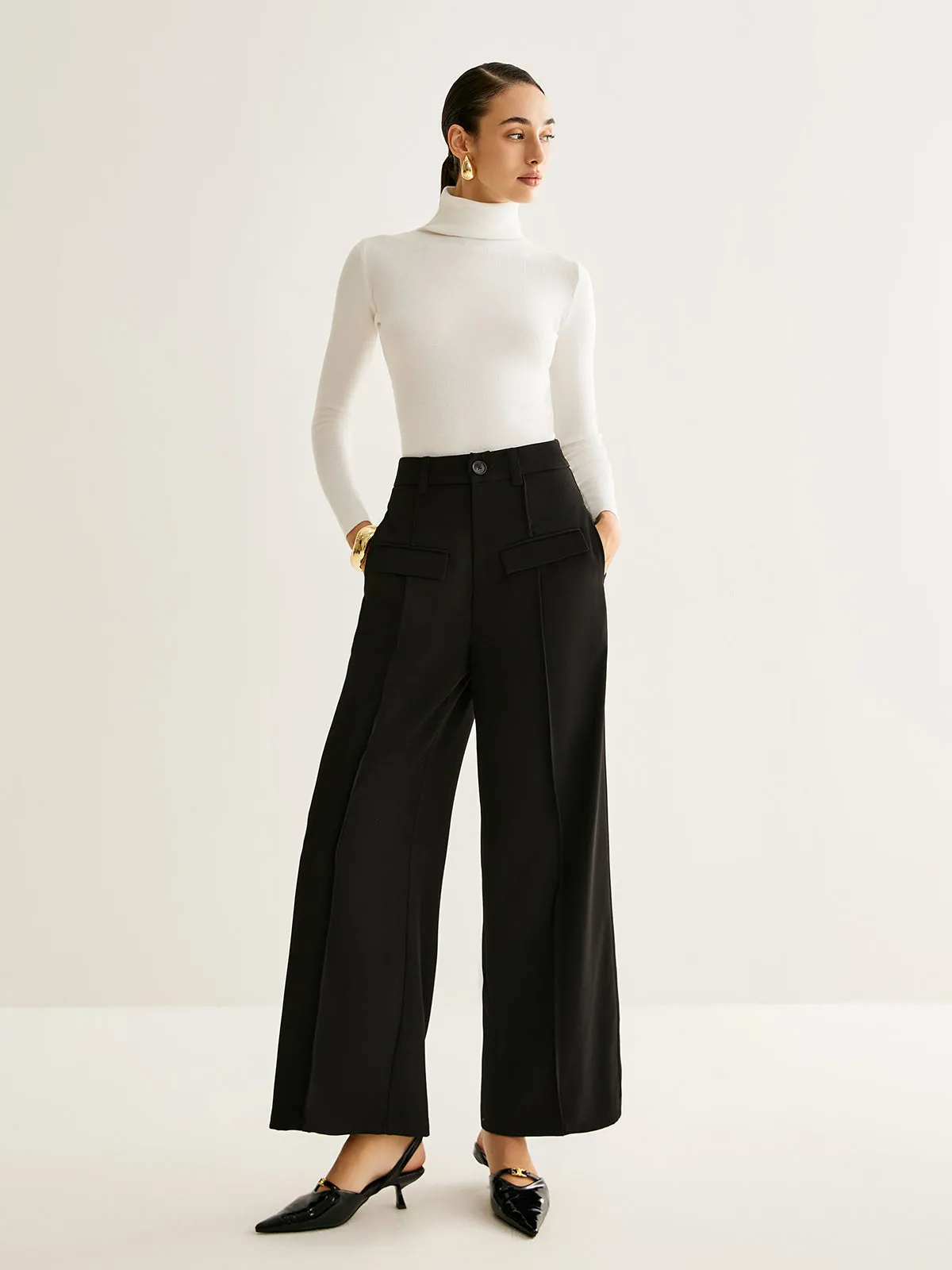High-Waist Piping Wide-Leg Pants sold by COMMENSE