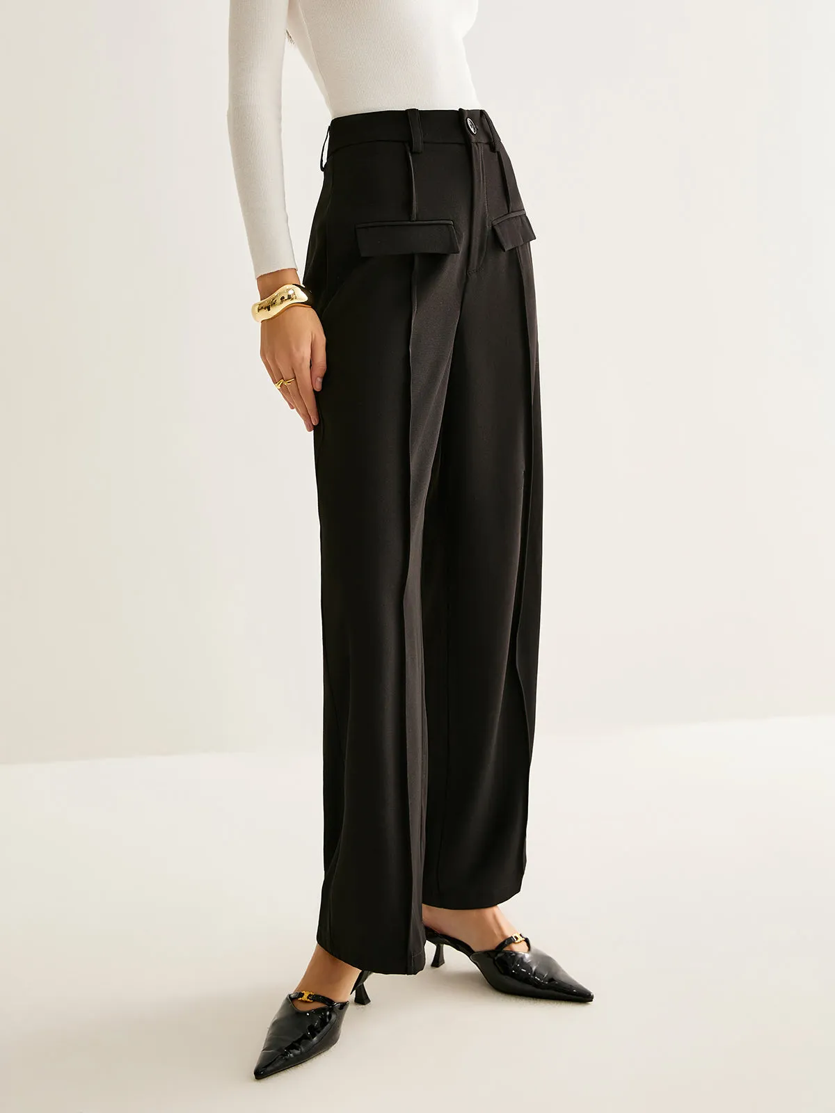 High-Waist Piping Wide-Leg Pants sold by COMMENSE product image thumbnail 3