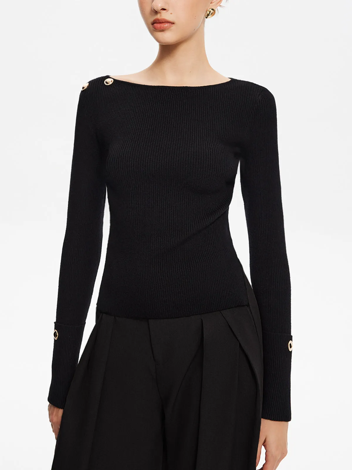 Crew Neck Metal-Detail Slim Knit Top sold by COMMENSE product image thumbnail 2