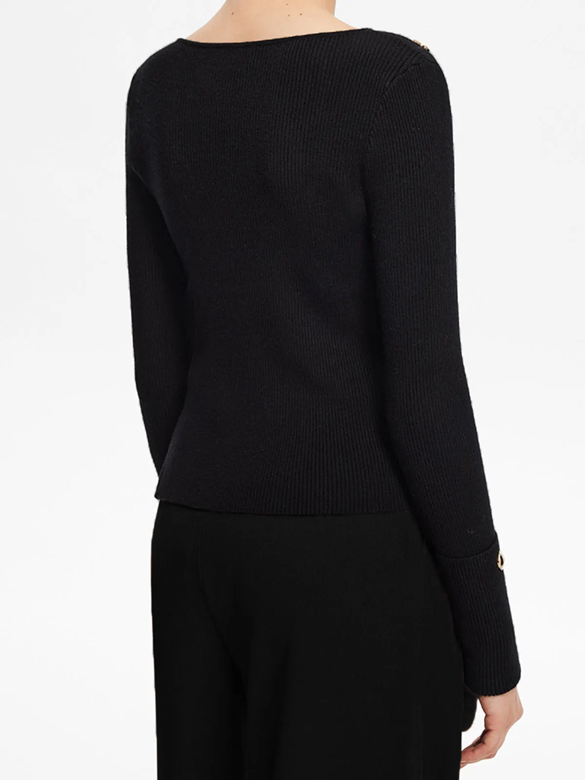 Crew Neck Metal-Detail Slim Knit Top sold by COMMENSE product image thumbnail 4