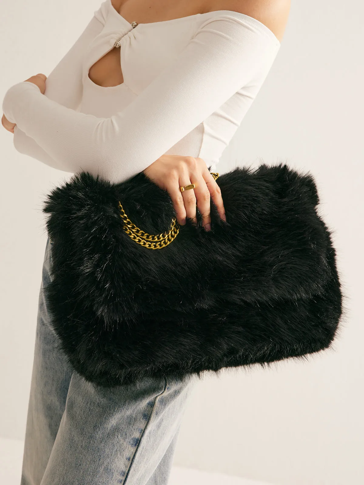 Large Capacity Fuzzy Flap Bag sold by COMMENSE product image thumbnail 4