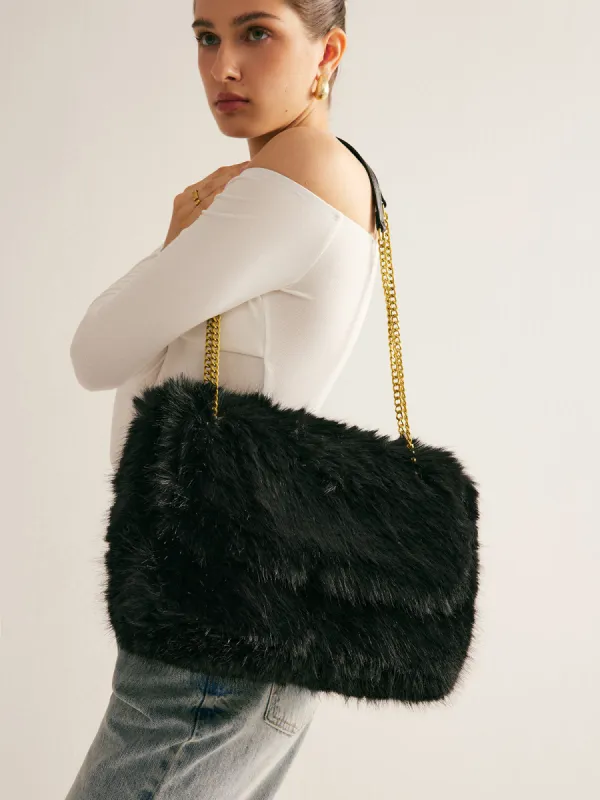 Large Capacity Fuzzy Flap Bag sold by COMMENSE