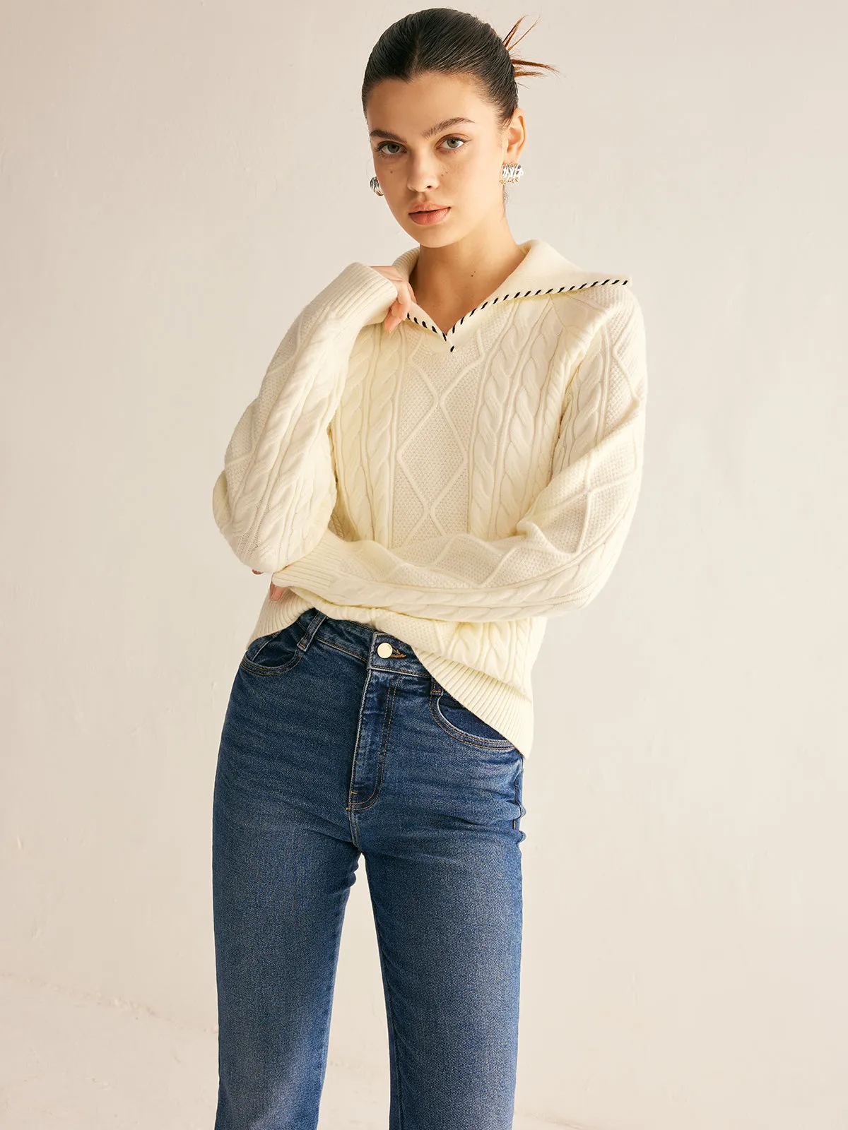 Contrast Trim Twist Sweater sold by COMMENSE product image thumbnail 3