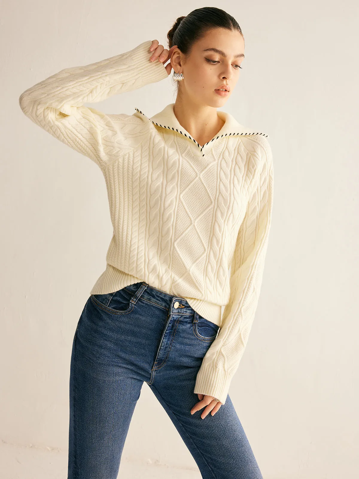 Contrast Trim Twist Sweater sold by COMMENSE product image thumbnail 4