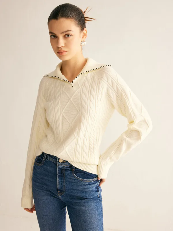 Contrast Trim Twist Sweater sold by COMMENSE