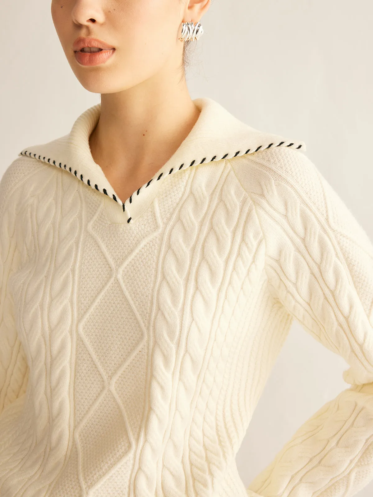 Contrast Trim Twist Sweater sold by COMMENSE product image thumbnail 5